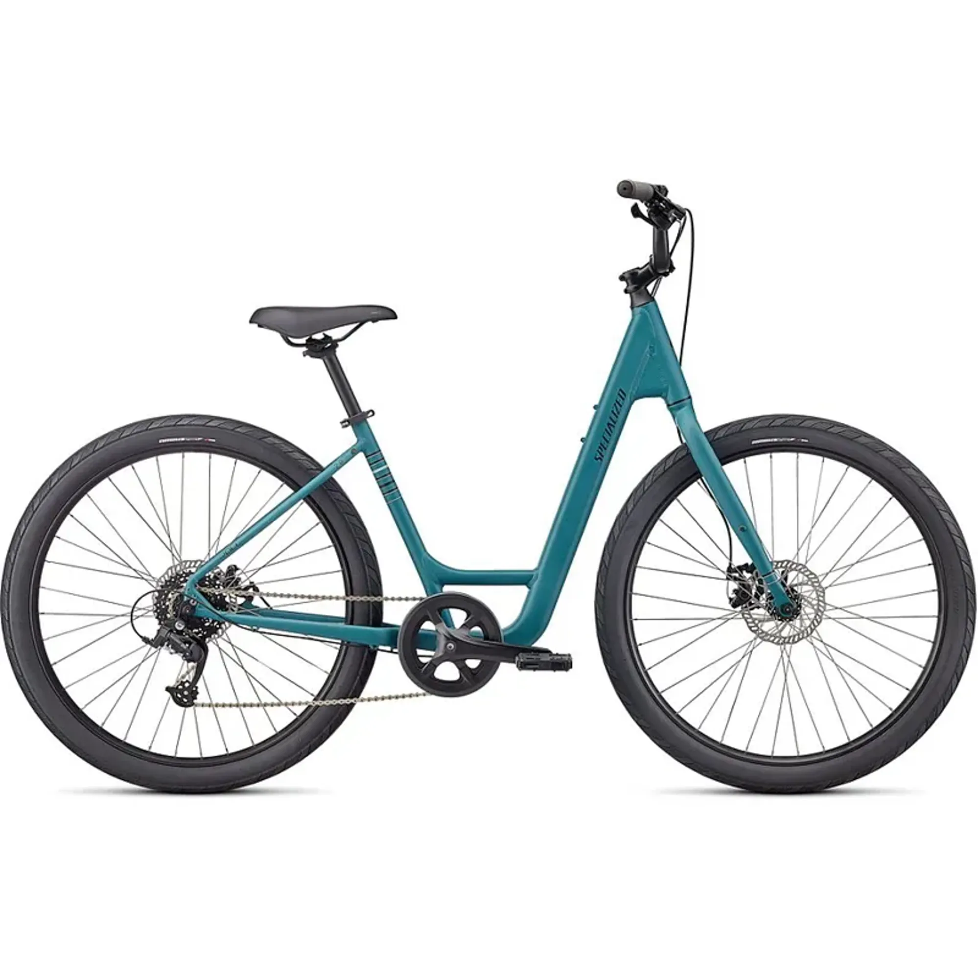 Specialized Roll Low Entry Hybrid Bike in Dusty Turquoise/Summer Blue/Black Reflective